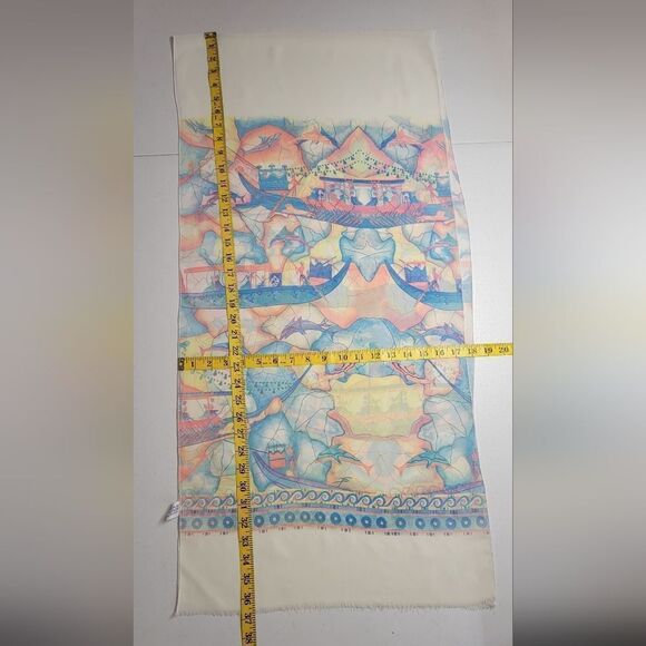 IFASMA Greek Scarf Pastel Abstract Dolphins Vintage - Picture 9 of 9